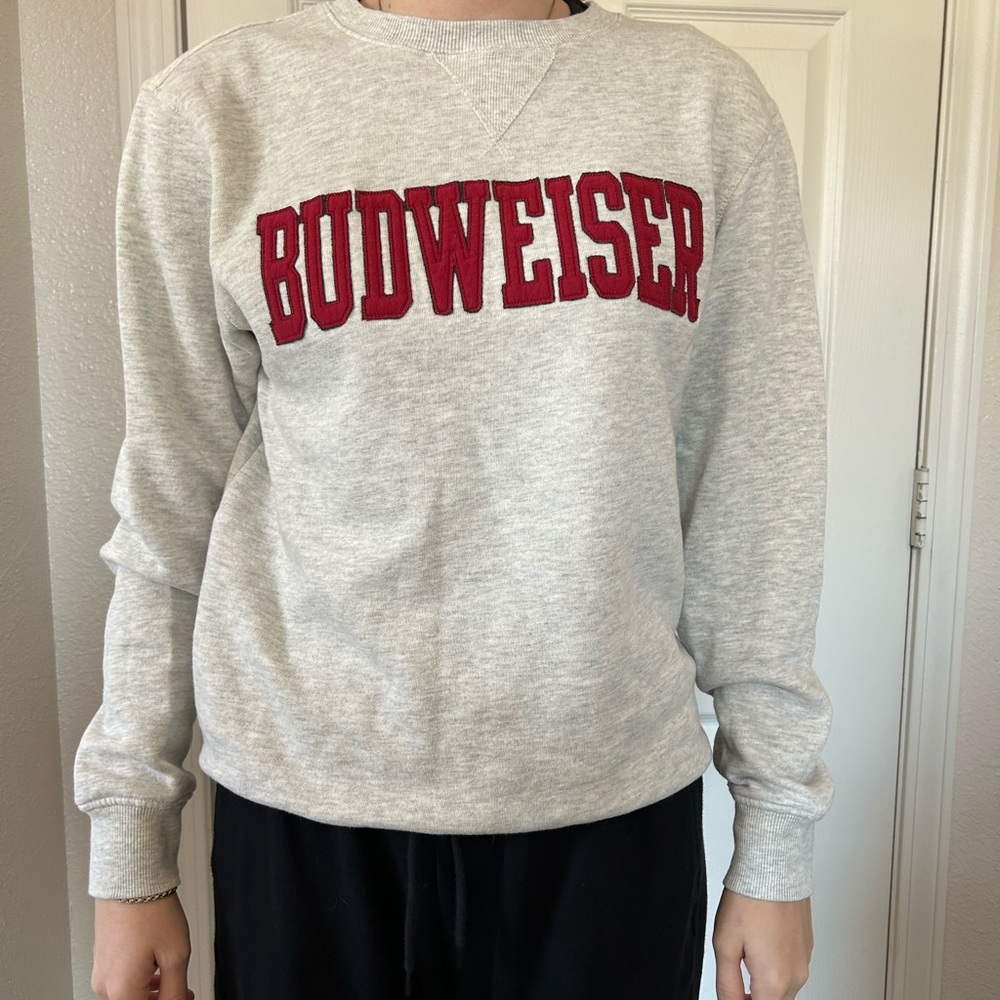 Budweiser grey crew neck with red lettering size S